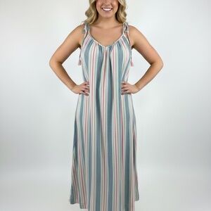 Old Navy 3X All Day Maxi Swing Dress w/Colourful Stripes Tie Shoulder Sleeveless